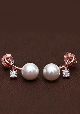 925 Pure Silver Zircon Studded Rose Gold Stud Earrings