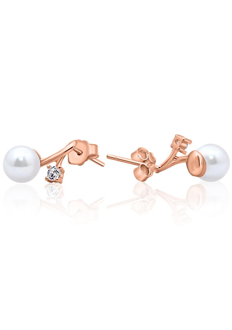 925 Pure Silver Zircon Studded Rose Gold Stud Earrings