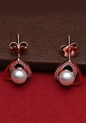 925 Pure Silver Zircon Studded Rose Gold Stud Earrings