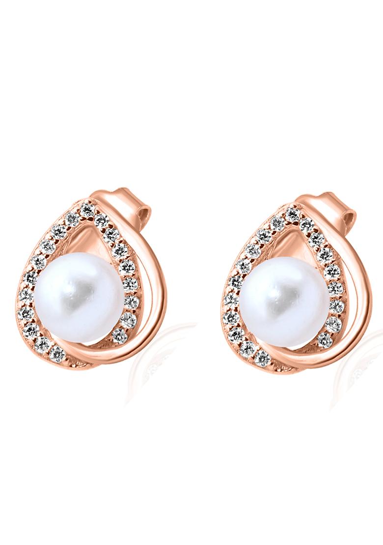 925 Pure Silver Zircon Studded Rose Gold Stud Earrings