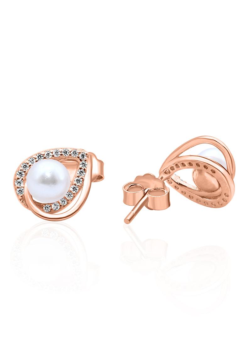 925 Pure Silver Zircon Studded Rose Gold Stud Earrings