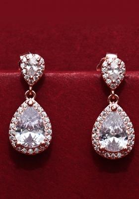 925 Pure Silver Zircon Studded Rose Gold Drop Earrings