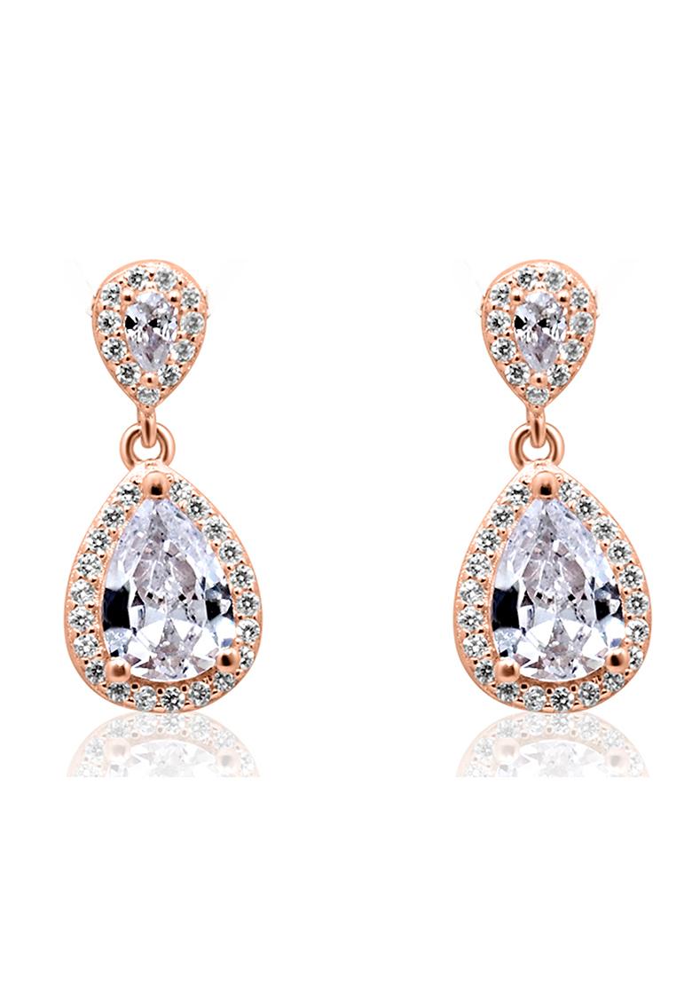 925 Pure Silver Zircon Studded Rose Gold Drop Earrings