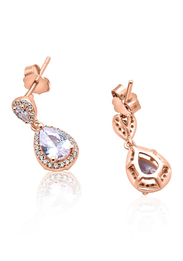 925 Pure Silver Zircon Studded Rose Gold Drop Earrings