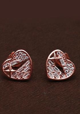 925 Pure Silver Zircon Studded Rose Gold Stud Earrings