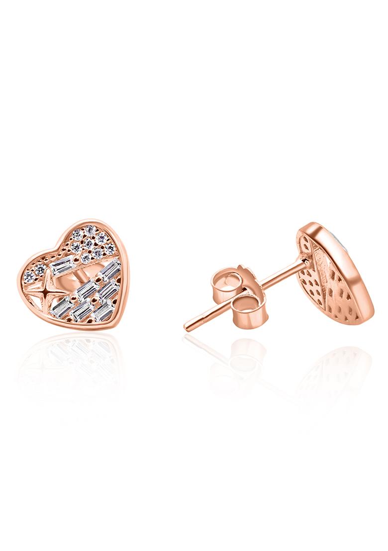 925 Pure Silver Zircon Studded Rose Gold Stud Earrings