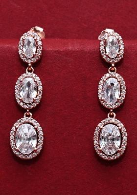 925 Pure Silver Zircon Studded Rose Gold Drop Earrings
