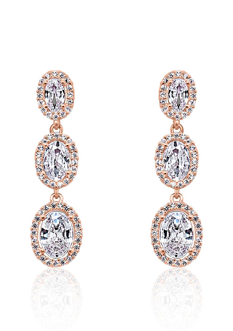 925 Pure Silver Zircon Studded Rose Gold Drop Earrings