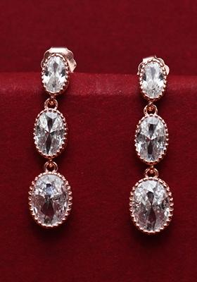 925 Pure Silver Zircon Studded Rose Gold Drop Earrings