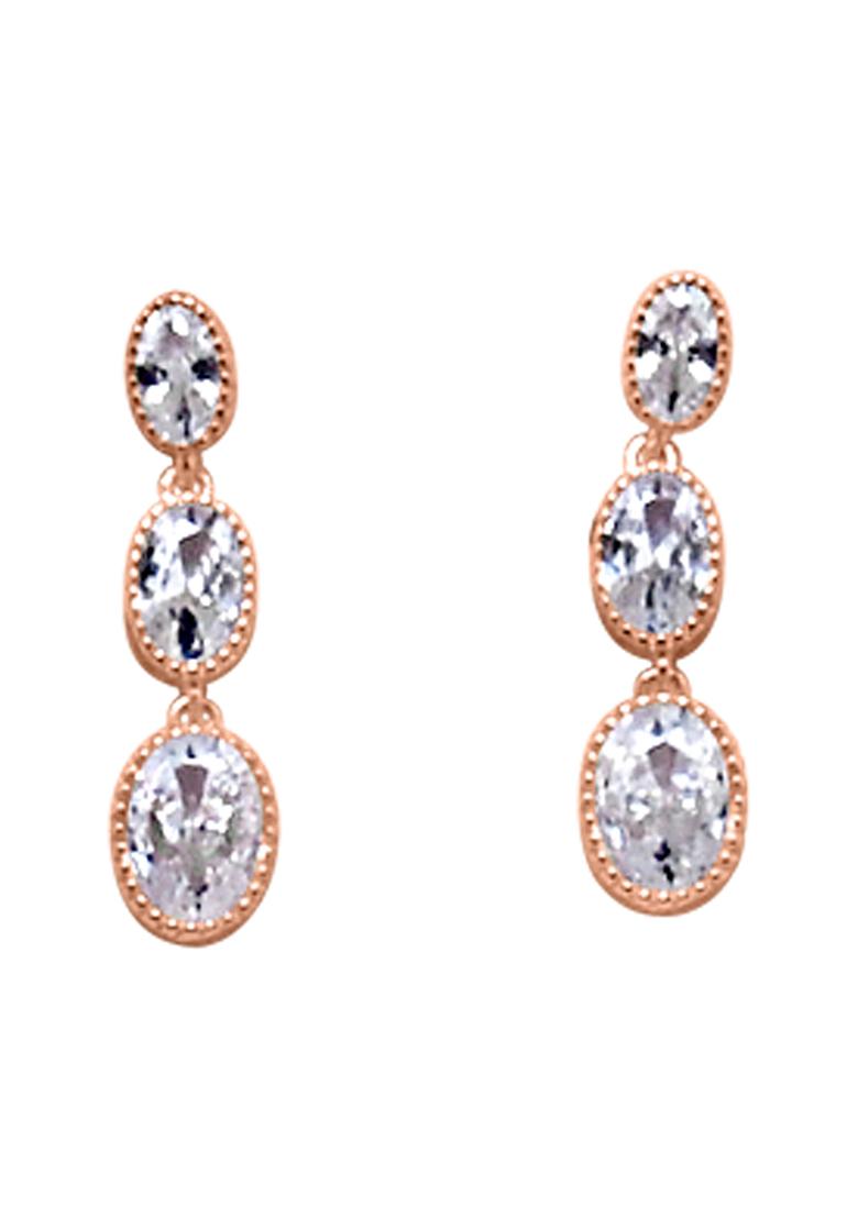 925 Pure Silver Zircon Studded Rose Gold Drop Earrings
