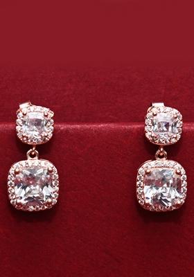925 Pure Silver Zircon Studded Rose Gold Drop Earrings
