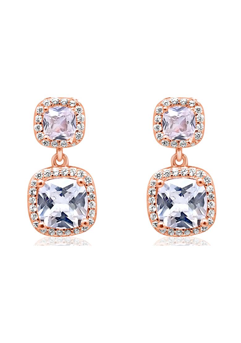 925 Pure Silver Zircon Studded Rose Gold Drop Earrings