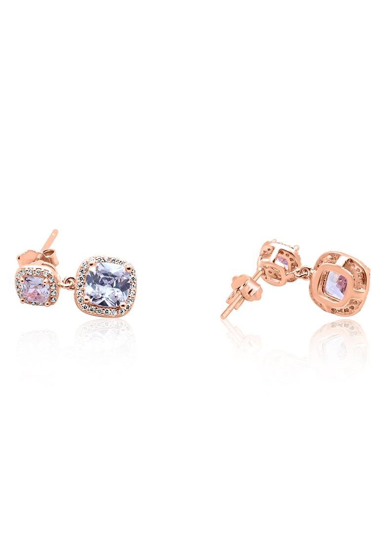 925 Pure Silver Zircon Studded Rose Gold Drop Earrings