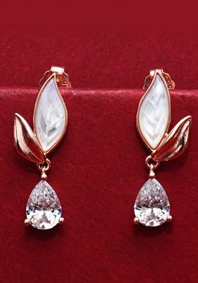 925 Pure Silver Zircon Studded Rose Gold Drop Earrings