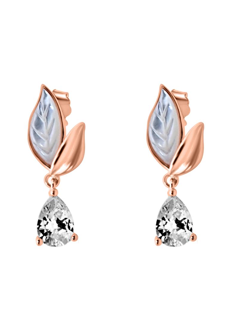925 Pure Silver Zircon Studded Rose Gold Drop Earrings