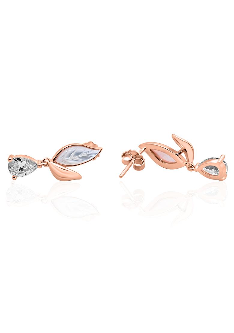 925 Pure Silver Zircon Studded Rose Gold Drop Earrings