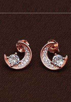 925 Pure Silver Zircon Studded Rose Gold Stud Earrings