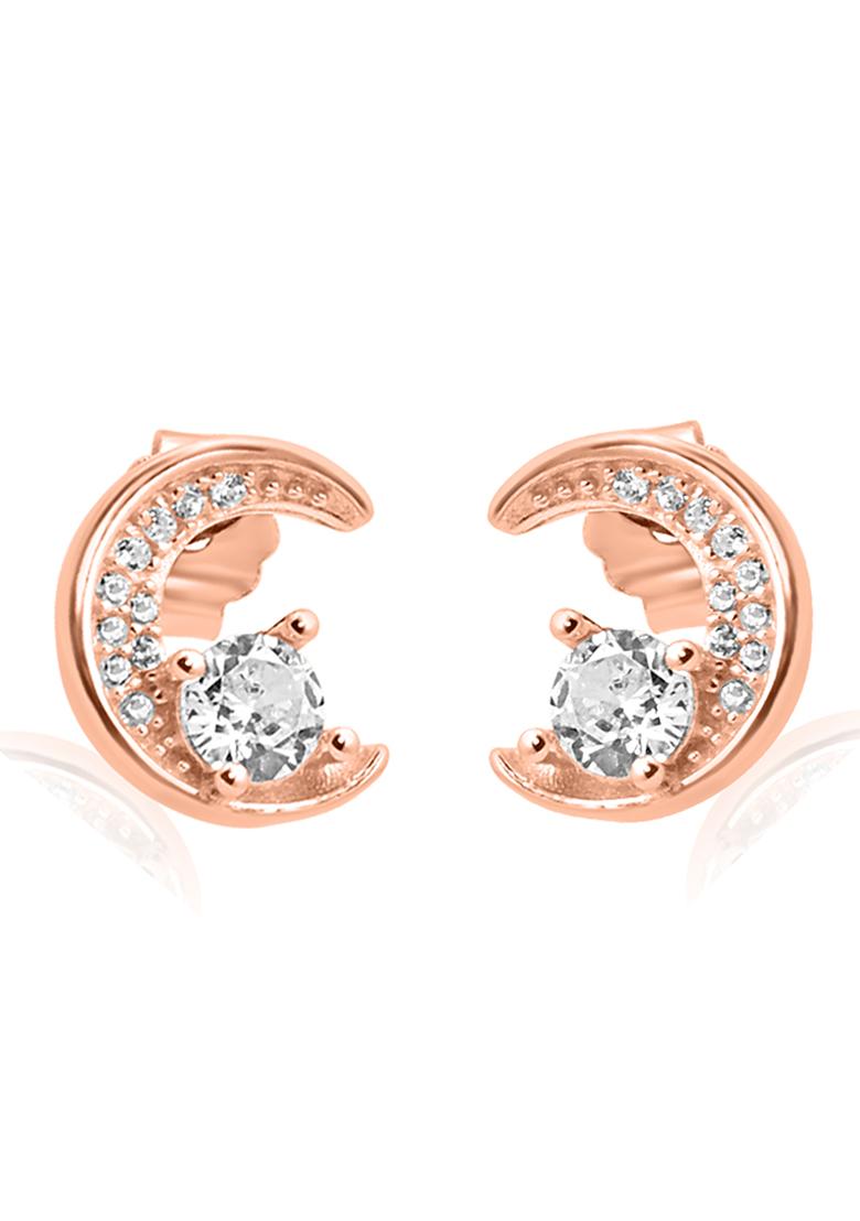 925 Pure Silver Zircon Studded Rose Gold Stud Earrings