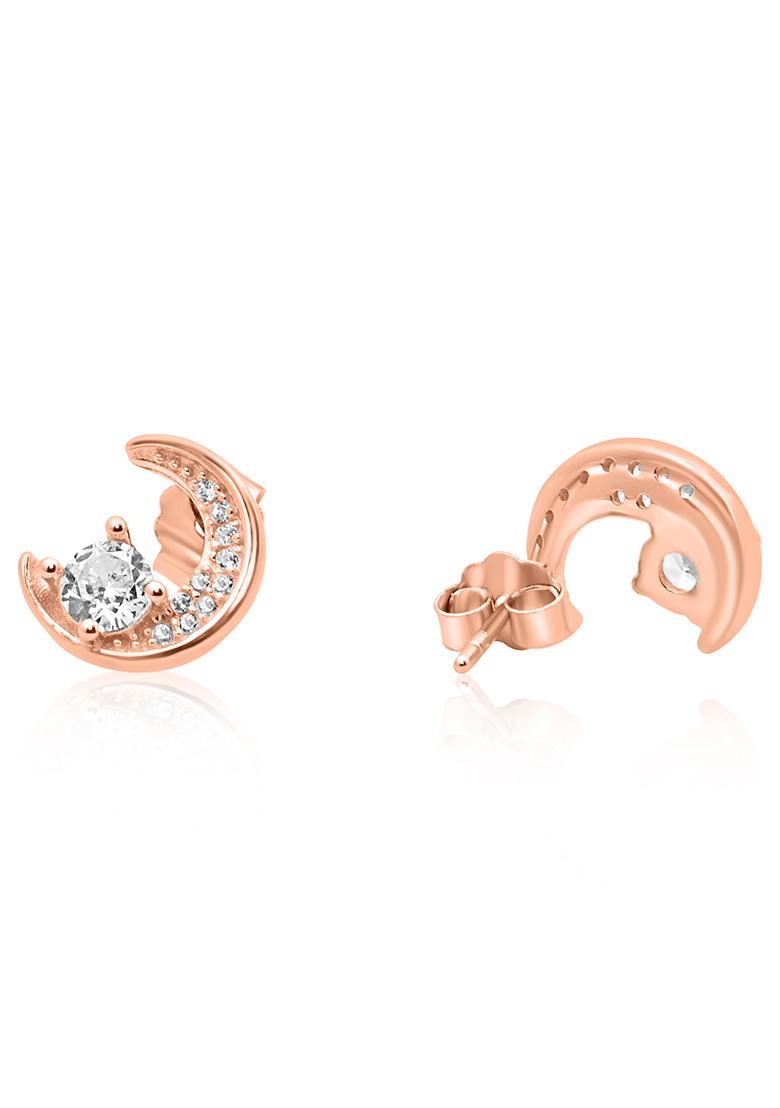925 Pure Silver Zircon Studded Rose Gold Stud Earrings