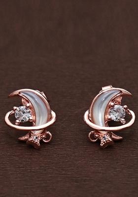 925 Pure Silver Zircon Studded Rose Gold Stud Earrings