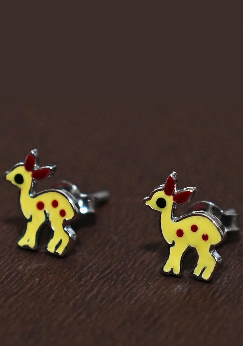Yellow 925 Pure Silver Deer Inspired Stud Earrings