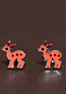 Orange 925 Pure Silver Deer Inspired Stud Earrings
