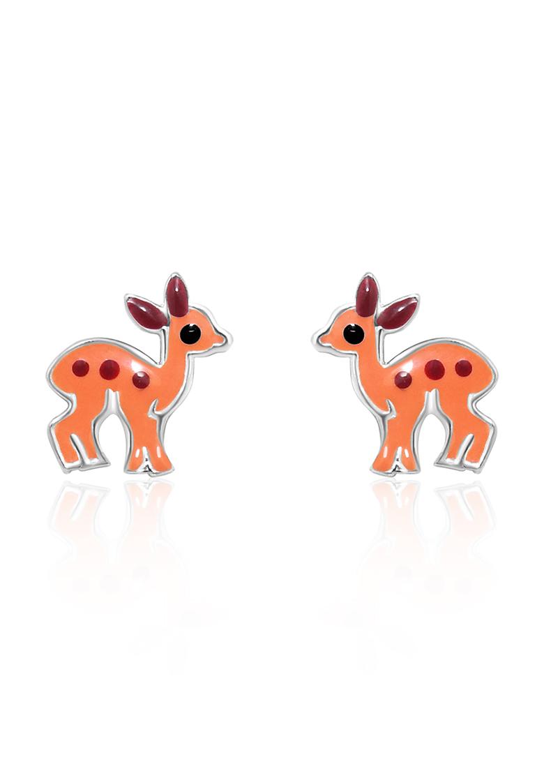 Orange 925 Pure Silver Deer Inspired Stud Earrings