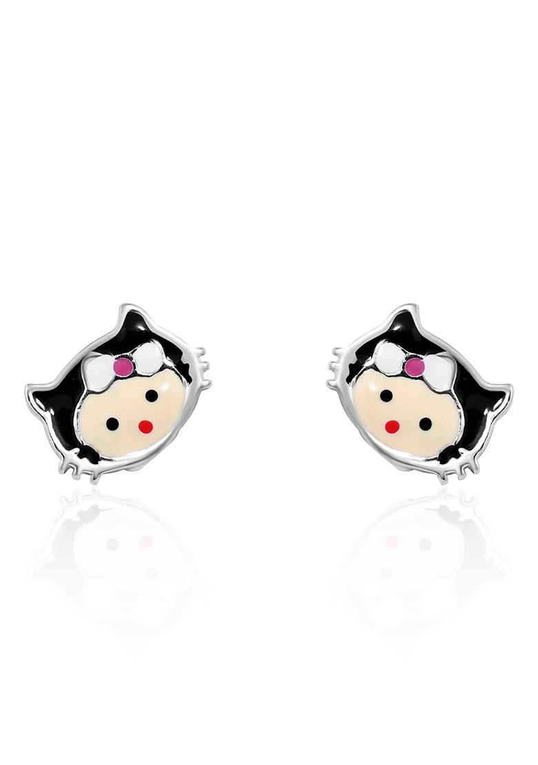 Black And White 925 Pure Silver Kitty Inspired Stud Earrings