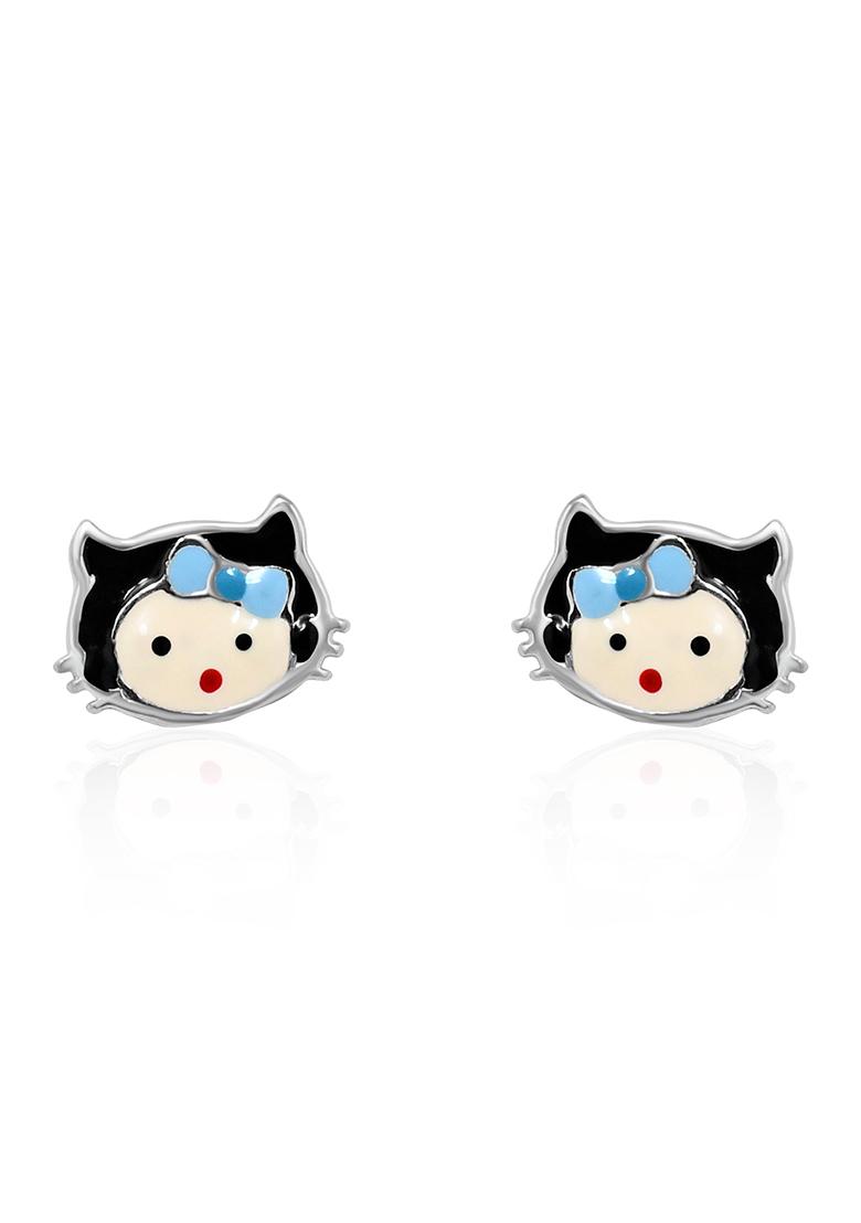Blue And Black 925 Pure Silver Kitty Inspired Stud Earrings