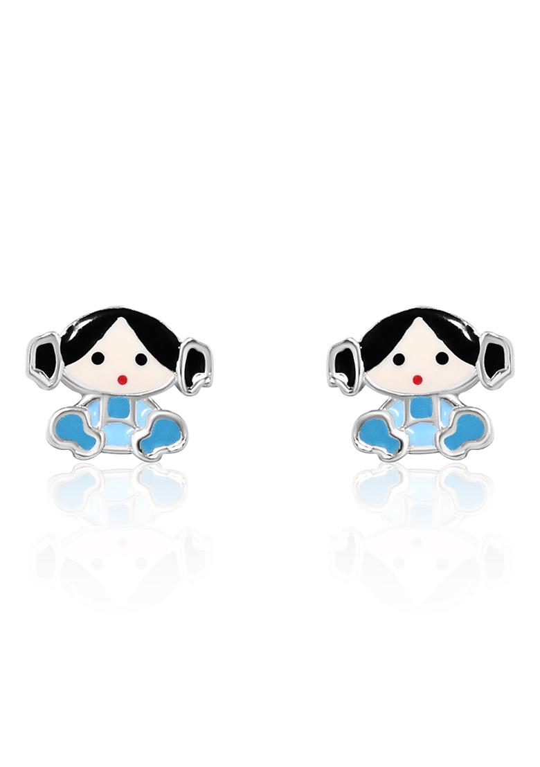 Black And Blue 925 Pure Silver Doll Inspired Stud Earrings