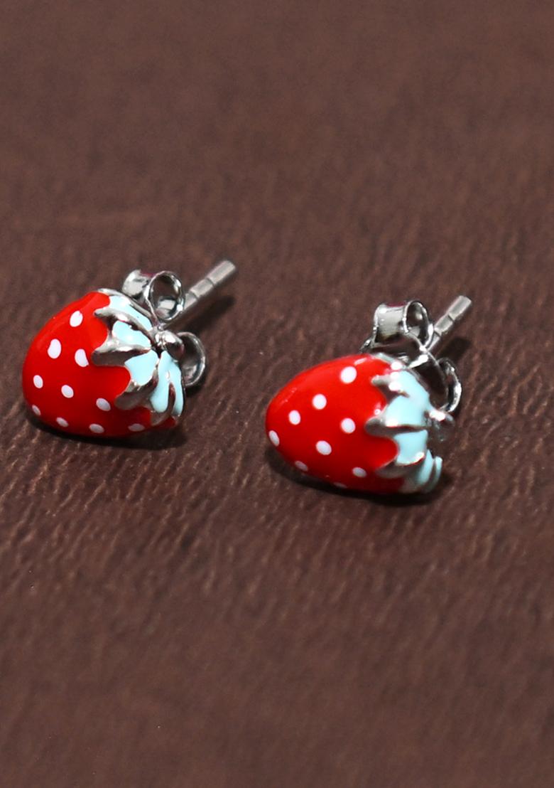 Red 925 Pure Silver Strawberry Inspired Stud Earrings