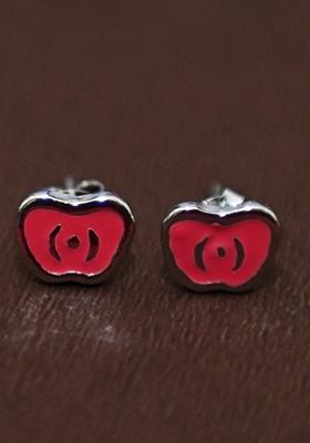 Red 925 Pure Silver Apple Inspired Stud Earrings