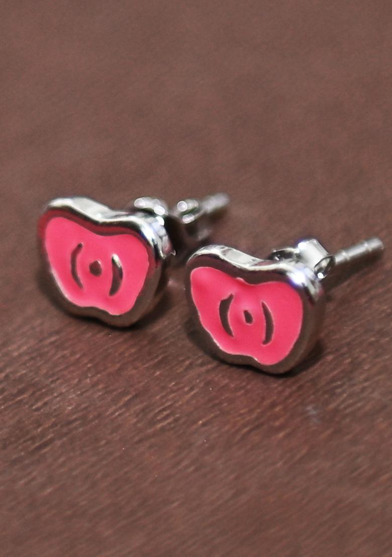Red 925 Pure Silver Apple Inspired Stud Earrings