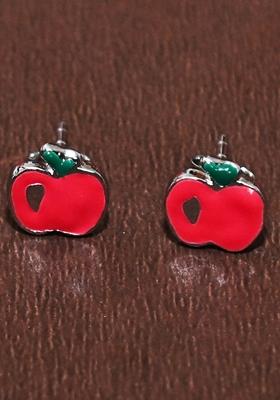 Red 925 Pure Silver Apple Inspired Stud Earrings