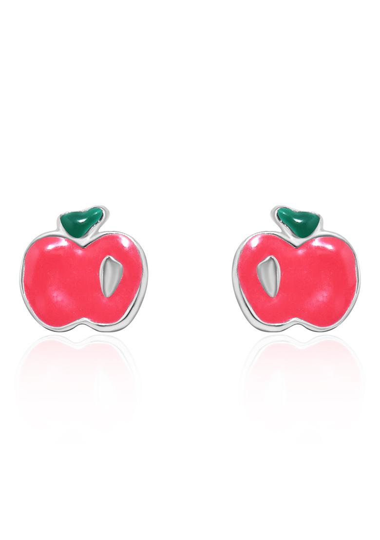 Red 925 Pure Silver Apple Inspired Stud Earrings