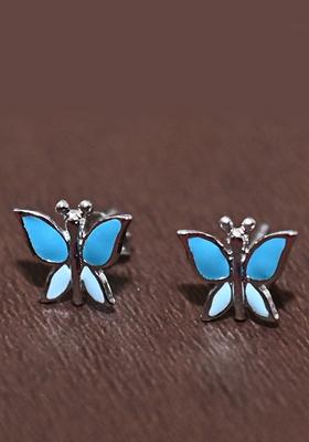 Blue 925 Pure Silver Butterfly Inspired Stud Earrings