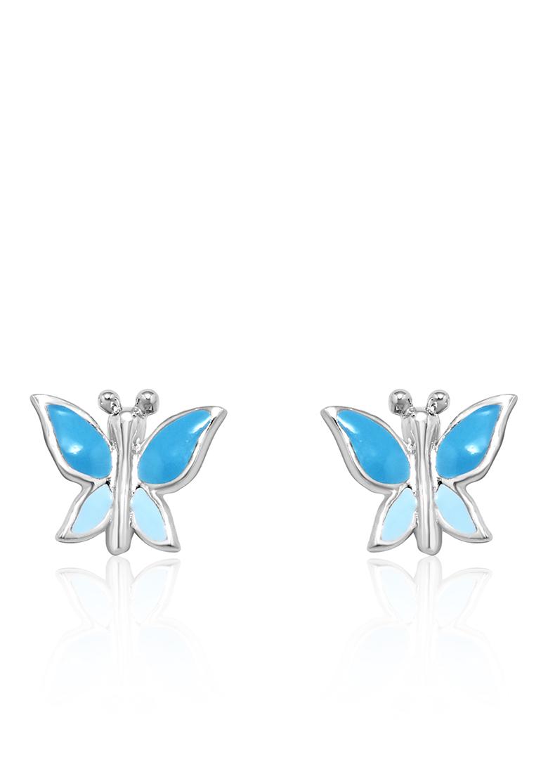 Blue 925 Pure Silver Butterfly Inspired Stud Earrings