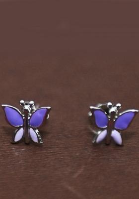 Purple 925 Pure Silver Butterfly Inspired Stud Earrings