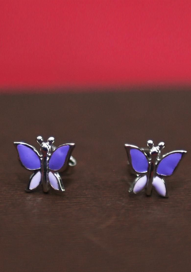 Purple 925 Pure Silver Butterfly Inspired Stud Earrings
