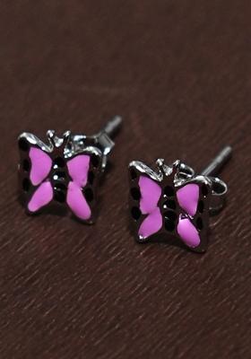 Pink And Black 925 Pure Silver Butterfly Inspired Stud Earrings
