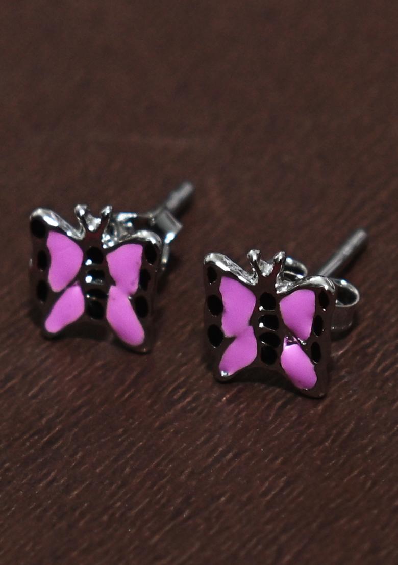 Pink And Black 925 Pure Silver Butterfly Inspired Stud Earrings