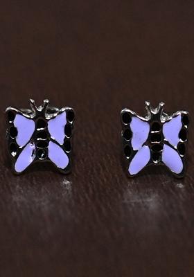 Purple And Black 925 Pure Silver Butterfly Inspired Stud Earrings