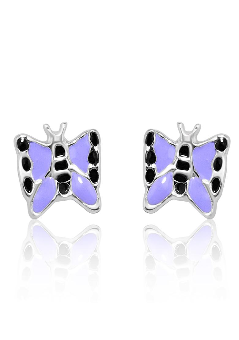 Purple And Black 925 Pure Silver Butterfly Inspired Stud Earrings