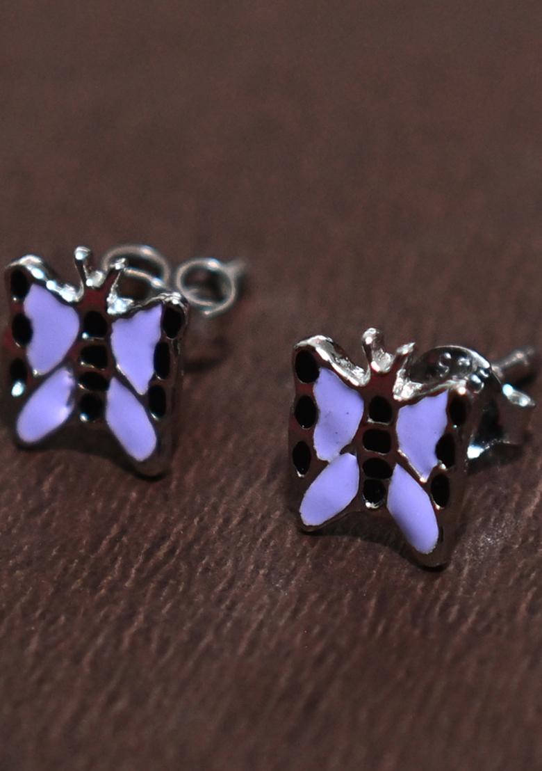 Purple And Black 925 Pure Silver Butterfly Inspired Stud Earrings