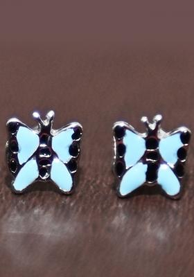 Blue And Black 925 Pure Silver Butterfly Inspired Stud Earrings