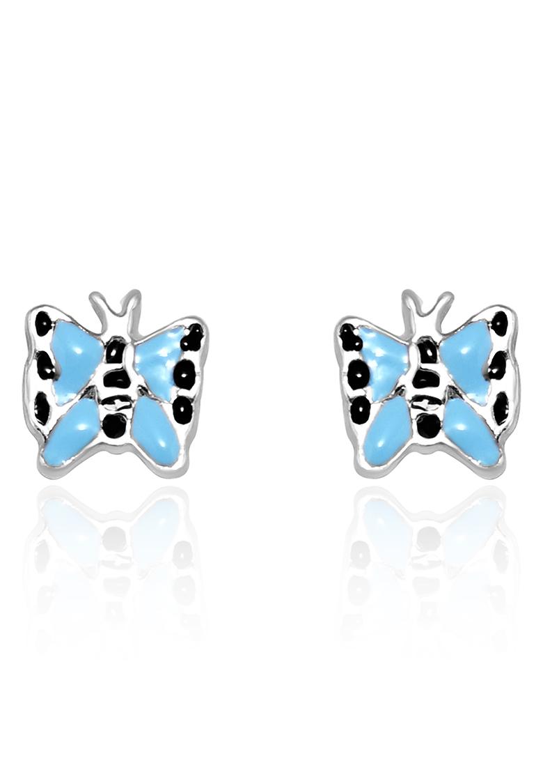 Blue And Black 925 Pure Silver Butterfly Inspired Stud Earrings