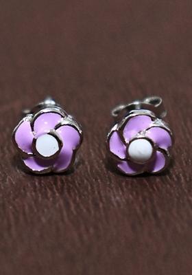 Purple 925 Pure Silver Floral Stud Earrings