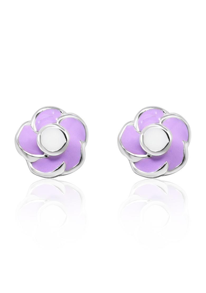 Purple 925 Pure Silver Floral Stud Earrings