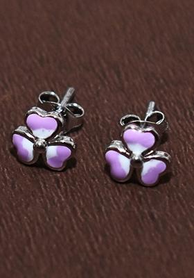Purple 925 Pure Silver Floral Stud Earrings