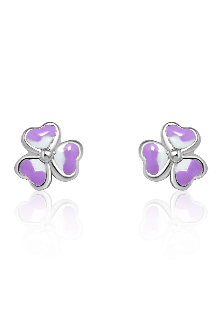 Purple 925 Pure Silver Floral Stud Earrings